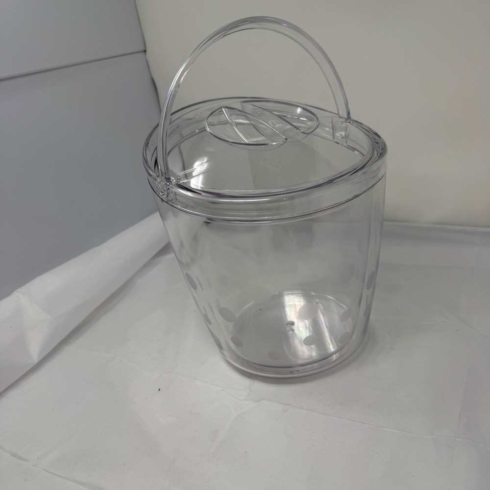The Pampered Chef Clear Acrylic Ice Bucket with Lid and Handle Polka Dot NEW